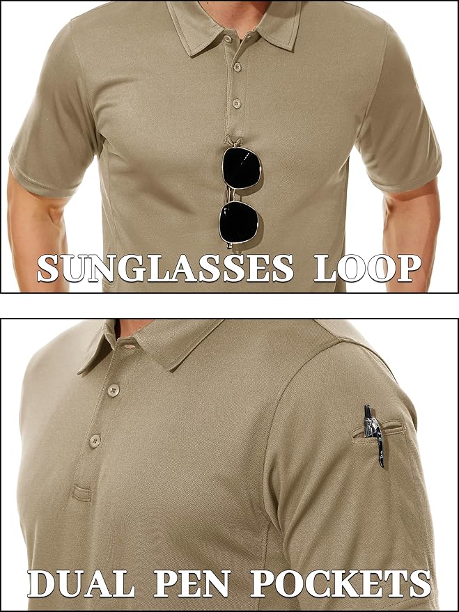 TACVASEN Mens Polo Shirt Short Sleeve Tactical Performance Collared Work Golf Shirts Dry Fit Pique Polos for Summer