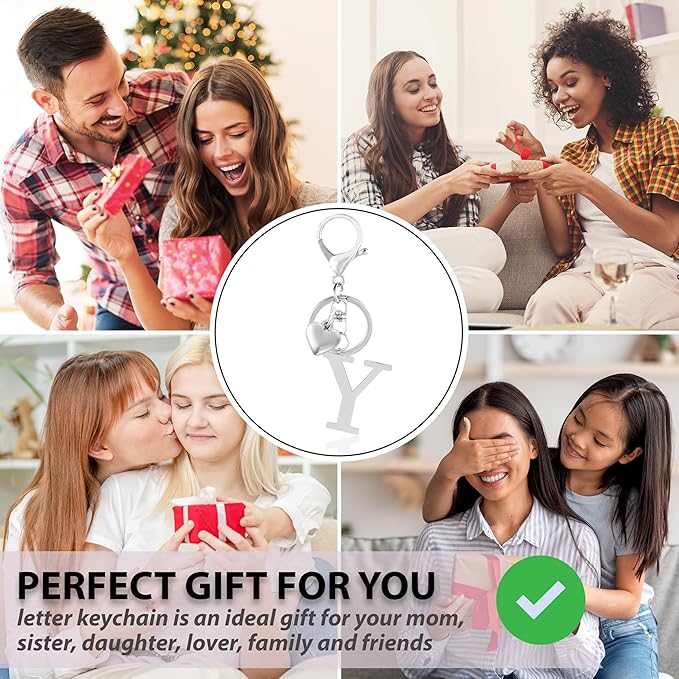 Metal Heart Alphabet Keychain for Women, Girls - Cute Initial Letter Accessories for Purse, Bag Charms and Backpack