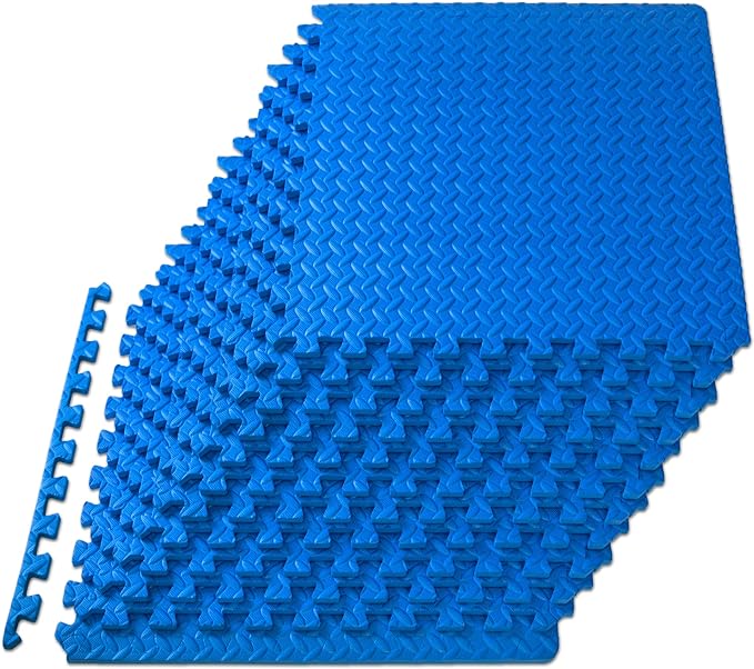 ProsourceFit Puzzle Exercise Mat ½ in, EVA Interlocking Foam Floor Tiles for Home Gym, Mat for Home Workout Equipment, Floor Padding for Kids, Blue, 24 in x 24 in x ½ in, 48 Sq Ft - 12 Tiles