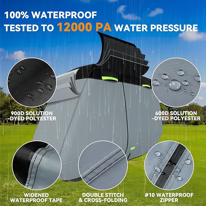 Ultra Thick 900D+600D Golf Cart Cover 2/4/6 Passenger 100% Waterproof Universal Fit for Yamaha, Club Car, EZGO with Large Storage & Toss Bag for All Weather Protection