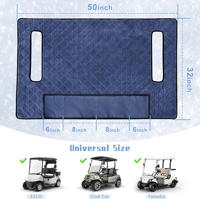 YOKYHOM Golf Cart Seat Covers with 4 Front Pockets, Thick and Non-Slip Golf Cart Seat Towel Blanket, Fits for EZGO, Yamaha, Club Car and More 2 Seats Golf Carts, Navy Blue