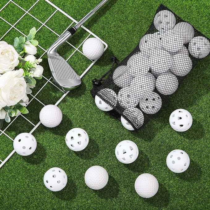 30 Pack Practice Golf Balls 42mm Rubber EVA Plastic Golf Training Ball High Visibility for Easy Tracking, Limited Flight, Hollow Airflow for Home Backyard Indoor or Outdoor