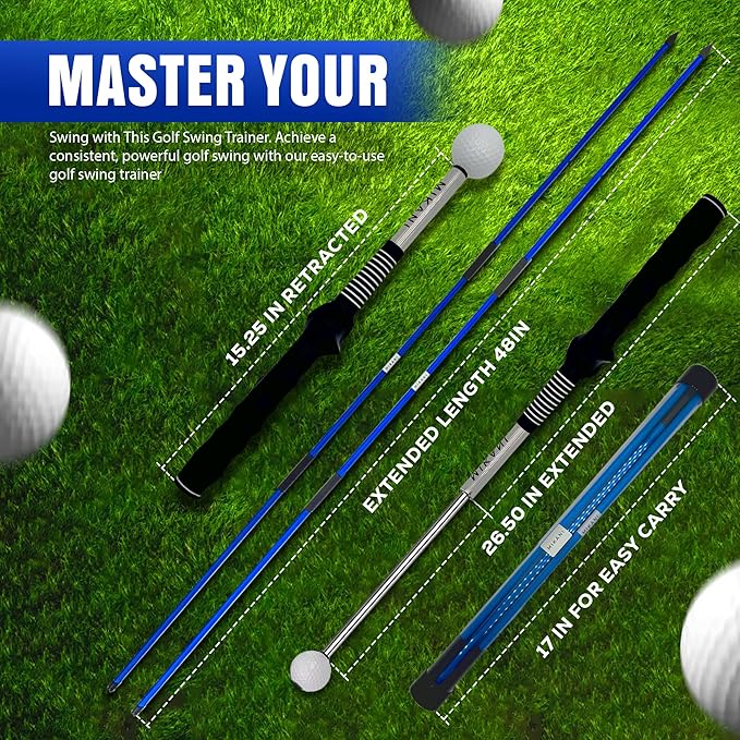 Mikani Retractable Golf Swing Training Aid - Click Stick Swing Training with Golf Grip Trainer | Golf Swing Trainer |Golf Alignment Sticks | Click Sound Tempo Training, Golf Accessories for Golfers