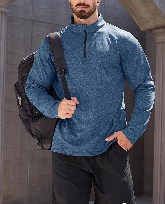 KEFITEVD Men's Quarter Zip Pullover Fleece Lined Long Sleeve Golf Shirt 1/4 Zip Sweatshirts Thermal Winter Sweaters
