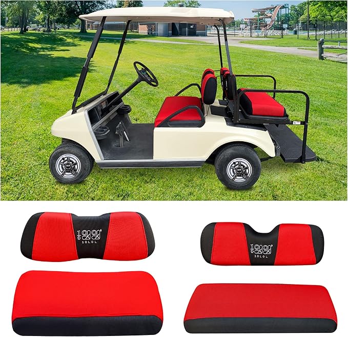 10L0L Golf Cart Front Rear Seat Cover Set for EZGO TXT RXV & Club Car DS 2000-up(Flat Backrest), Made w/ 3D Air Mesh Polyester Fabric Breathable Washable