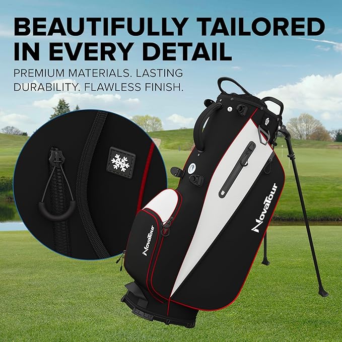 Golf Stand Bag - Lightweight Golf Bag with Stand and 7 Way Dividers, Dual Strap, Waterproof Pocket, Insulated Sleeve, Easy-Lift Handles and Swing-Cam Holder