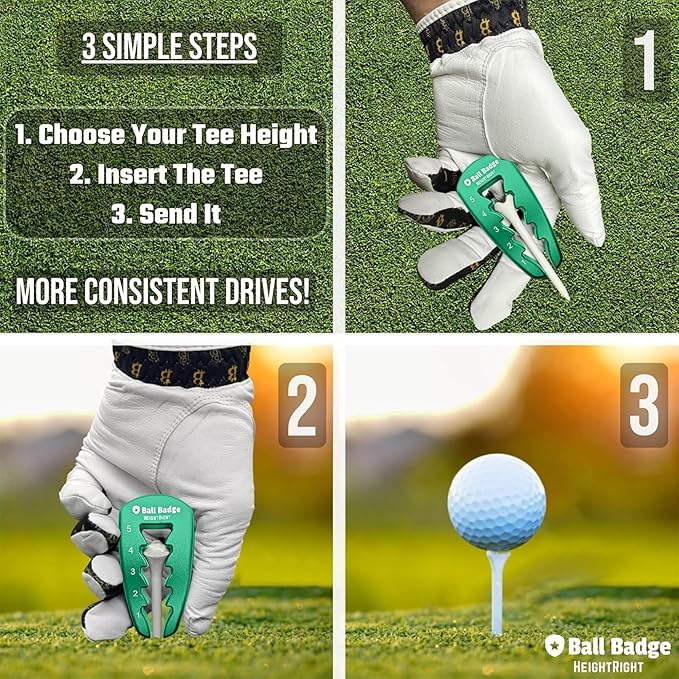 Ball Badge HeightRight Adjustable Golf Tee Height Tool – Precision Tee Height Setter for Consistent Swings, Durable Aluminum Design, Easy-to-Use Golf Training Aid