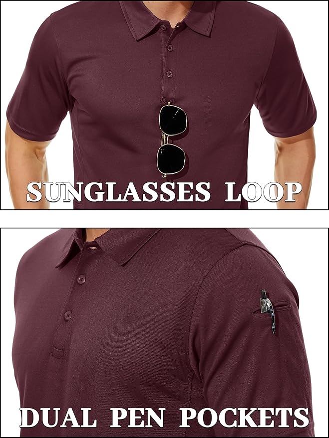 TACVASEN Mens Polo Shirt Short Sleeve Tactical Performance Collared Work Golf Shirts Dry Fit Pique Polos for Summer