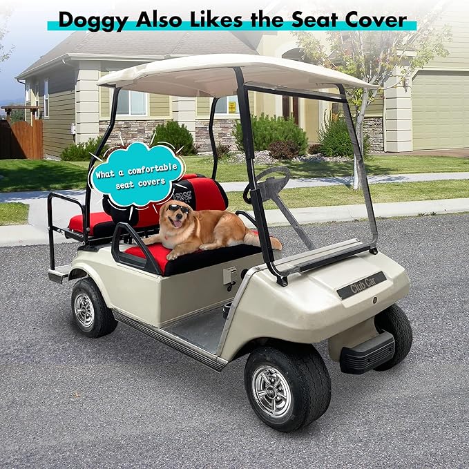 10L0L Golf Cart Front and Rear Seat Cover Set for EZGO TXT RXV 4 Passenger Models Bench Seat Covers Kit Breathable Washable Polyester Mesh Cloth Gray Black Beige Red (S+XS)