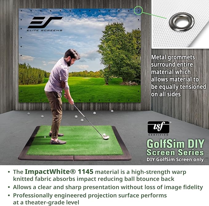 Elite Screens GolfSim DIY, 10'x10' Impact Projector Screen for Golf/Multi-Sport Simulation Screen with Metal Grommets. Folded Packing, DIY10X10-IPW1145-F