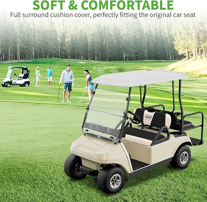 10L0L Golf Cart Seat Covers Kit - Universal Fit for EZGO TXT/RXV Front Seats | Breathable Mesh Fabric | Easy Installation | Black & Beige (No Staples Required)