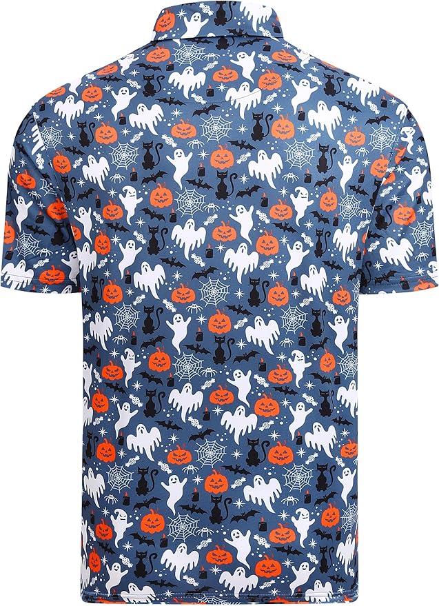 Esabel.C Golf Shirts for Men Dry Fit Performance Short Sleeve Print Moisture Wicking Collared Shirt