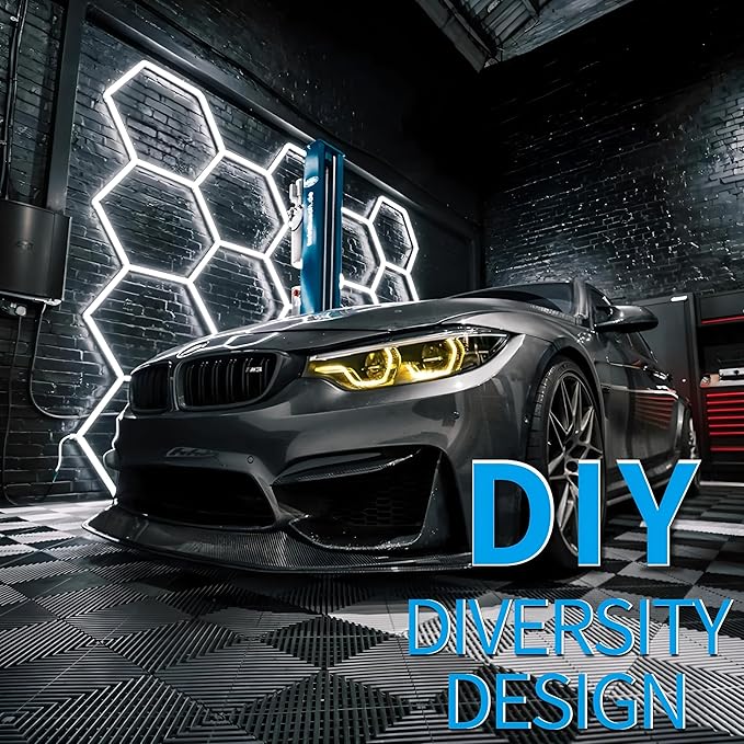 31Lights LED Hexagon Honeycomb Lights,7-Hex Honeycomb Lights 48800Lumens Hexagon DIY Super Bright Car Detailing Ceiling 488W LED Shop Light for Warehouse Workshop Gym Basement