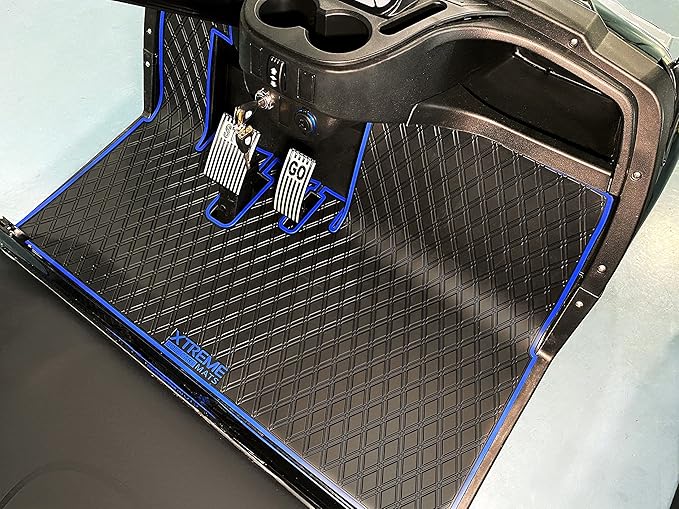 Xtreme Mats ICON Compatible, Full Coverage Golf Cart Floor Liner - Compatible with ICON Golf Carts (i20, i40) and Advanced EV (Gen1) - Blue Trim