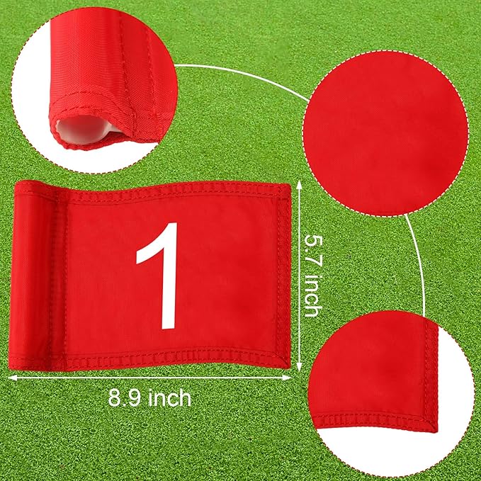 Riakrum 9 Pcs mini golf flags for yard 8.9 x 5.7 Inch 1-9 Nylon golf Pin Flags for putting green with Tube Inserted Numbered Yard Indoor Outdoor hole Backyard Garden Practice