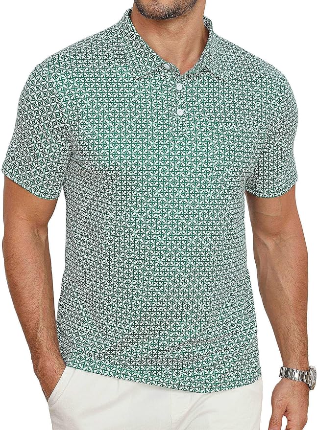 Lexiart Mens Golf Shirt Short Sleeve Dry Fit Print Moisture Wicking Performance Patterns Collared Polo Shirt with Pocket