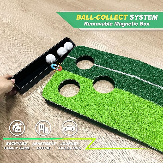 Indoor Putting Green Game, Foldable Putting Mat Golf Game Set, Golf Gifts for Men - 1x8 Ft