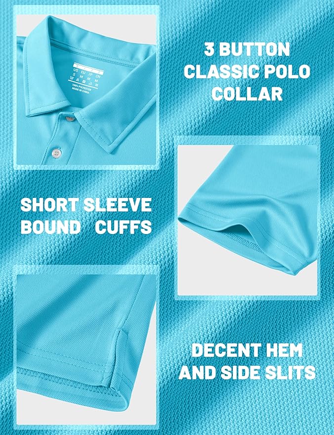 MAGCOMSEN Men's Polo Shirts 3 Buttons Casual Work T Shirts Quick Dry Short Sleeve Golf Shirt Pique Jersey Outdoor Performance