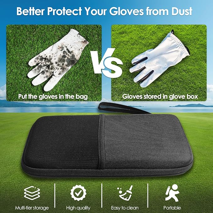 Golf Glove Holder Case, Golf Bag Organizer Hard Protective Case with Glove Shaper ,Pocket & Slots Store Golf Accessories and Personal Items Multifunctional Storage Golf Bag Gift for Men Women Golfers