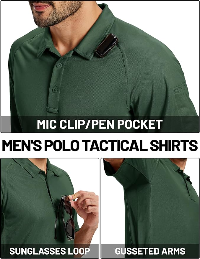 TACVASEN Men's Polo Shirts Short Sleeve Golf Polos Dry Fit UPF 50+ Performance Tactical Collared Hiking Shirt