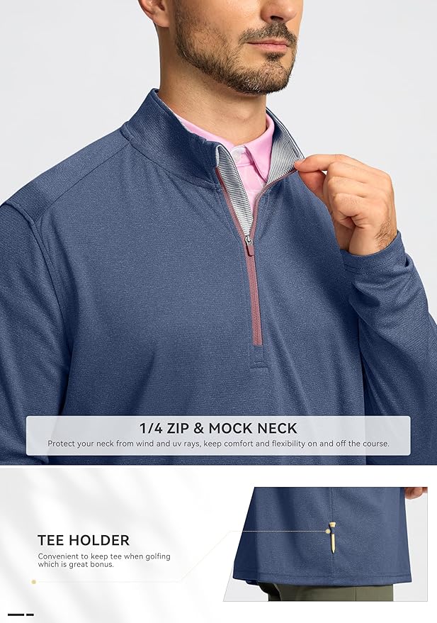Obla Golf Quarter Zip Pullover for Men Mock Neck Sweatshirt Lightweight Sun Protection Men's Long Sleeve Golf Shirt
