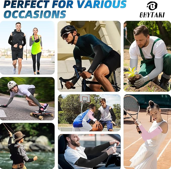 BHYTAKI UV Sun Protection Arm Sleeves, UPF 50 Sports Cooling Arm Compression Sleeves for Men Women Teenager