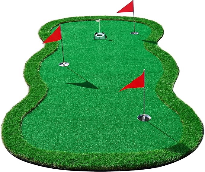 Golf Putting Green Mat-10x4.8Ft Professional Large Practice Putting Mat with 3 Flags 1 Movable Cup 1 Golf Club 3 Balls for Indoor and Outdoor Party GameTraining Mat