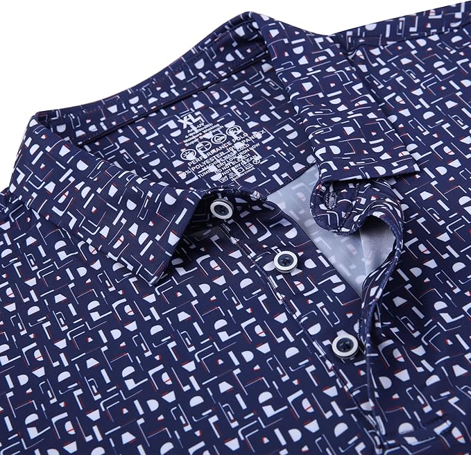Esabel.C Golf Shirts for Men Dry Fit Performance Short Sleeve Print Moisture Wicking Collared Shirt