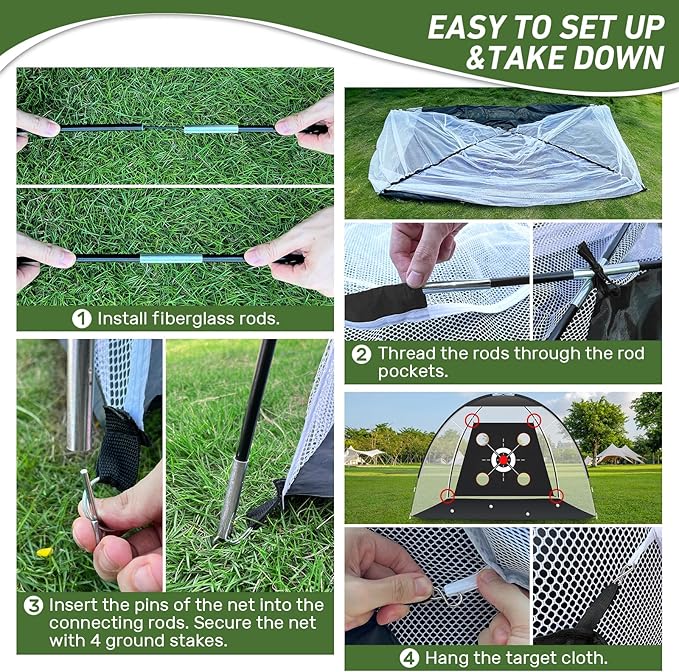 Golf Net with Practice Mat,Golf Hitting Aid Nets 10x7FT for Backyard Driving Chipping Training Swing with Target Mat Balls for Outdoor Indoor，Gifts for Men Dad Him and Golfer