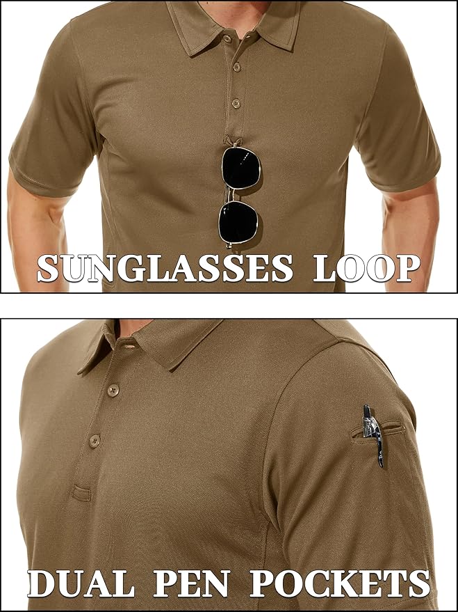 TACVASEN Mens Polo Shirt Short Sleeve Tactical Performance Collared Work Golf Shirts Dry Fit Pique Polos for Summer