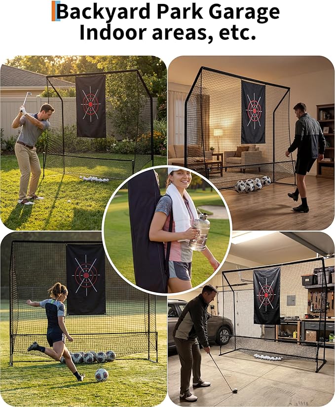 Golf Hitting Nets 10x7.5FT for Driving Real Balls, Indoor & Outdoor Golf Practice Chipping Nets Heavy Duty Swing Training Netting with Targets Cloth and Carrying Bag, for Backyard Home Garage