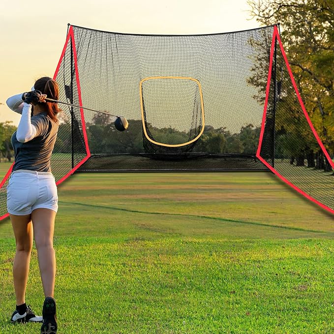 2 Pcs Golf Net Attachment for 7ft Golf Practice Hitting Nets with 2 Sandbags Heavy Duty Barrier Side Extension for Summer Sports Training, 10 x 7 Ft, Red