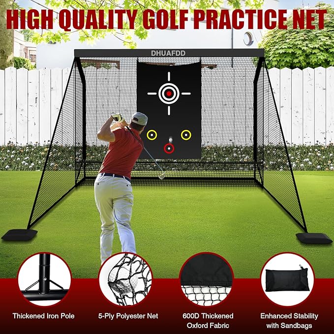 Golf Hitting Net with Target Cloth 10 X 7.5ft Golf Nets for Backyard Driving Real Golf Balls with Side Barriers Ideal for Home Garage Swing Training Indoor Outdoor Use by DHUAFDD