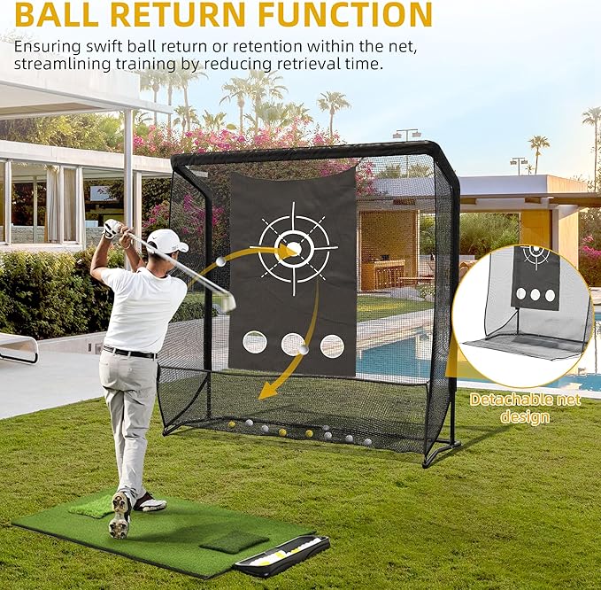 Golf Hitting Net, 10x7ft & 7x7ft Golf Practice Nets for Backyard Driving Chipping, Portable Heavy Duty Golf Impact Nets with Steel Frame, Indoor and Outdoor