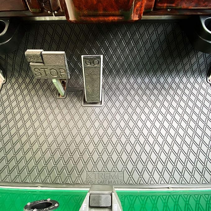 Xtreme Mats Club Car Compatible Golf Cart Mat, Full Coverage Rubber Floor Liner - Fits Club Car DS (1982-2013) and Villager (1982-2018) - All Black