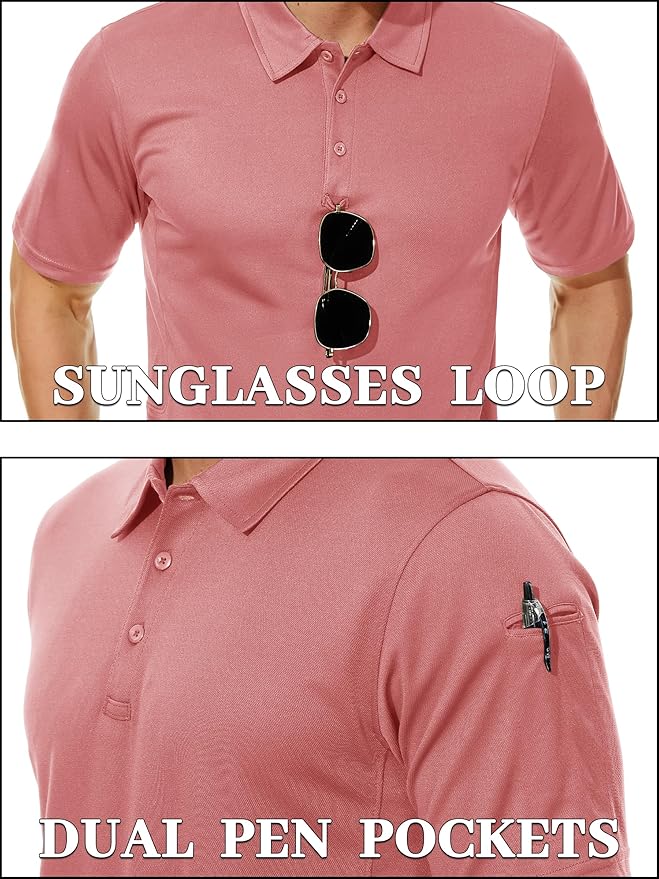TACVASEN Mens Polo Shirt Short Sleeve Tactical Performance Collared Work Golf Shirts Dry Fit Pique Polos for Summer