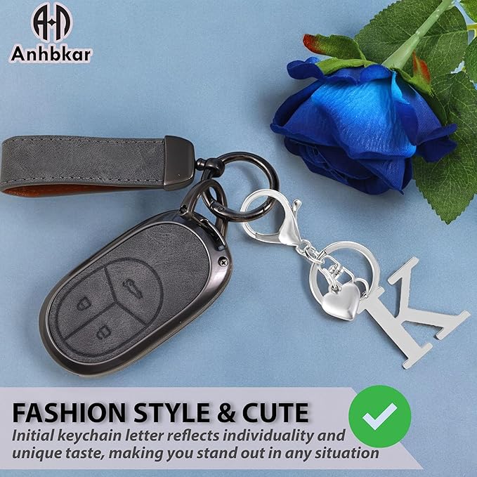 Metal Heart Alphabet Keychain for Women, Girls - Cute Initial Letter Accessories for Purse, Bag Charms and Backpack