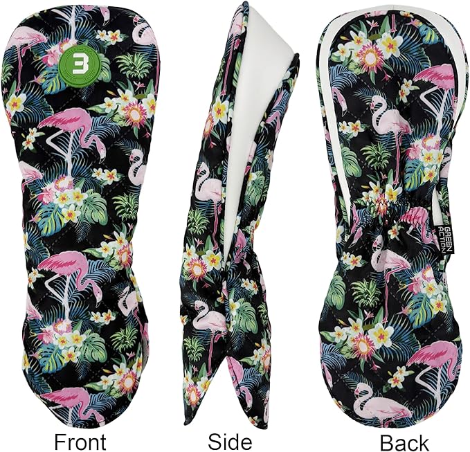 Golf Headcovers for Drivers and Woods – Set of 3 (S/M/L), Leather Club Covers with Magnetic Number Tags, Floral Design, Scratch-Resistant, Fits Most Golf Clubs