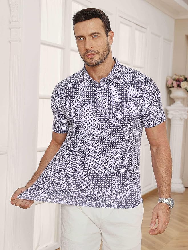 Lexiart Mens Golf Shirt Short Sleeve Dry Fit Print Moisture Wicking Performance Patterns Collared Polo Shirt with Pocket