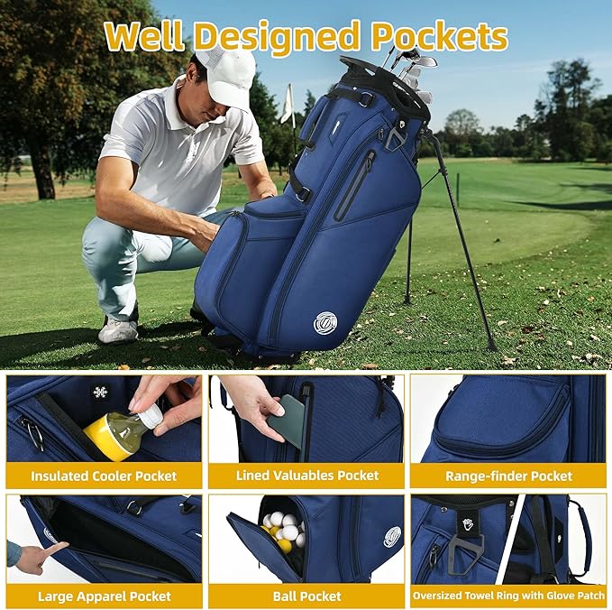 Golf Stand Bag 14 Way, Lightweight Golf Bags for Men Women with Stand, Padded Ergonomic Double Strap, Full Length Dividers, Multiple Pockets, Rain Hood