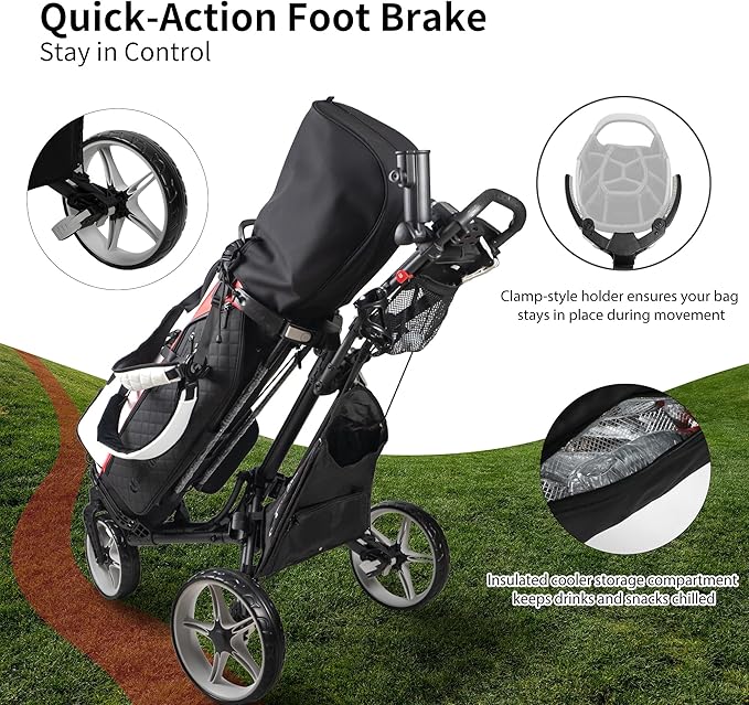 Caddytek CaddyLite ONE-Swivel V8 Golf Push Cart - Lightweight 3 Wheel Foldable Cart with One-Click Folding, 360° Swivel Front Wheel, Adjustable Handle, Cooler Basket, Umbrella & Drink Holder