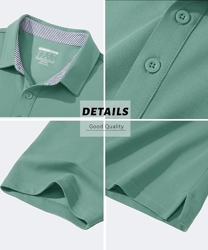 MAGCOMSEN Men's Polo Shirts Short Sleeve Cotton Pique 3 Button Classic Fit Casual T-Shirt Performance Golf Shirts