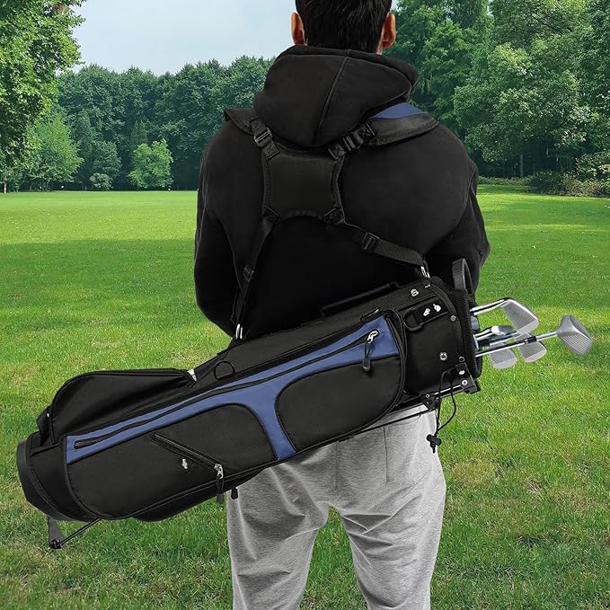 3-Way Divider Golf Stand Bag, 5-Pocket Lightweight Carrier Portable Backpack Compact Organizer Freestanding Golf Club Storage for Outdoor Practice Training Tournament