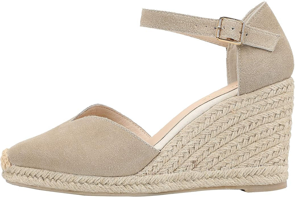 Platform Wedges Sandals for Women, 3" Wedge, Ankle-Strap, Cap Toe, Summer Espadrilles Heel Shoes