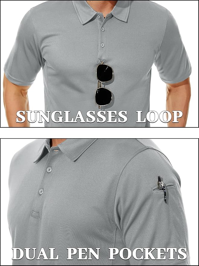 TACVASEN Mens Polo Shirt Short Sleeve Tactical Performance Collared Work Golf Shirts Dry Fit Pique Polos for Summer