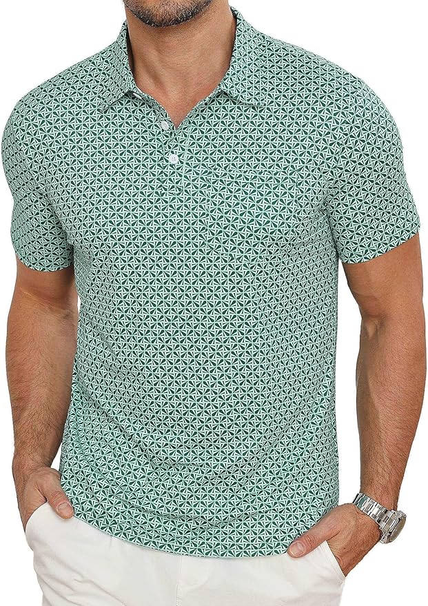 Lexiart Mens Golf Shirt Short Sleeve Dry Fit Print Moisture Wicking Performance Patterns Collared Polo Shirt with Pocket
