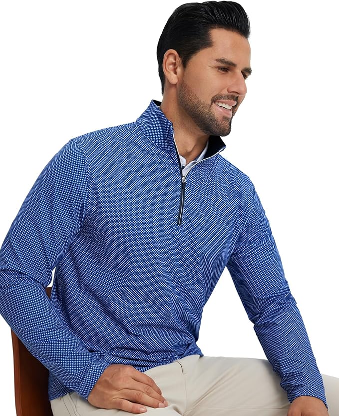 M MAELREG Quarter Zip Golf Pullover Men Dry Fit Long Sleeve Performance Wicking 1/4 Zip Full Print Pullover Mens Sweatshirt