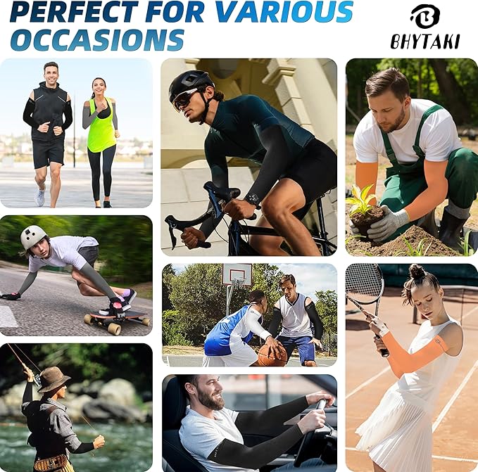 BHYTAKI UV Sun Protection Arm Sleeves, UPF 50 Sports Cooling Arm Compression Sleeves for Men Women Teenager