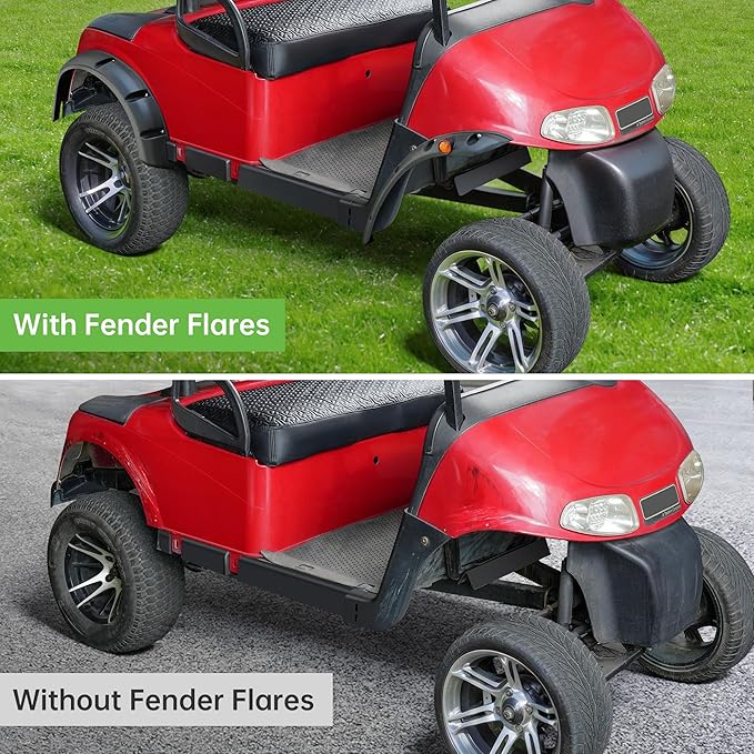 10L0L 4PCS Golf Cart Fender Flares for Yamaha G29, EZGO TXT/RXV, Club Car DS/Precedent - Heavy Duty ABS Plastic Mud Guards with Reflectors & Stainless Steel Hardware