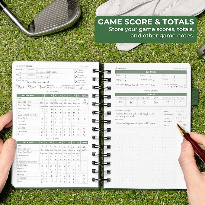 Clever Fox Golf Log Book – Small Training & Scorecard Journal – Pocket Notebook – Golf Practice Accessories & Gifts Ideas for Men (Forest Green)
